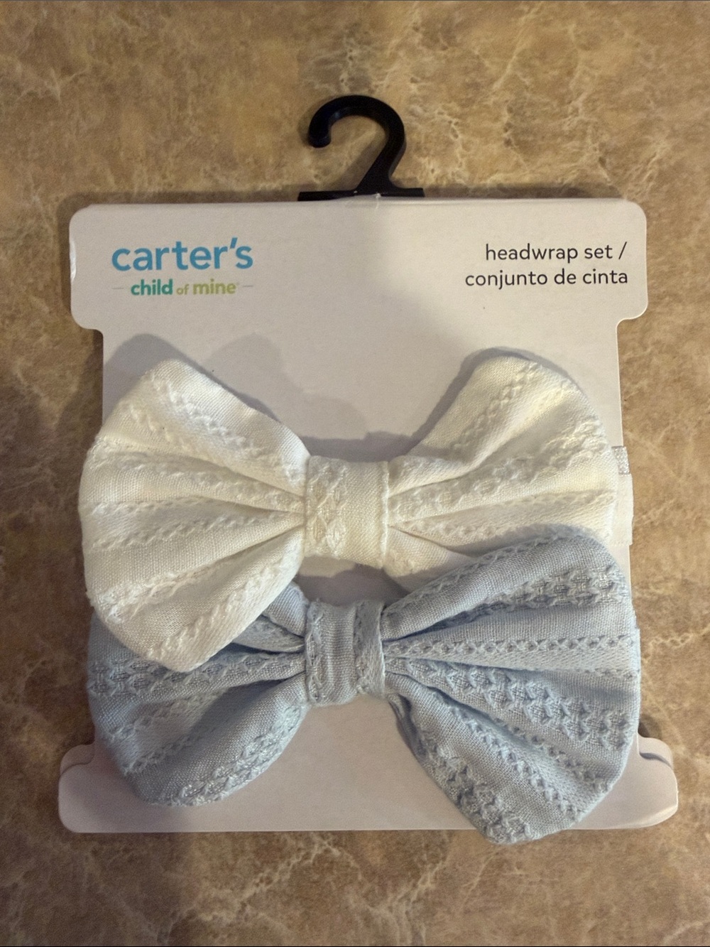 Carter's Two-Piece Bow Headwrap Set - White & Light Blue